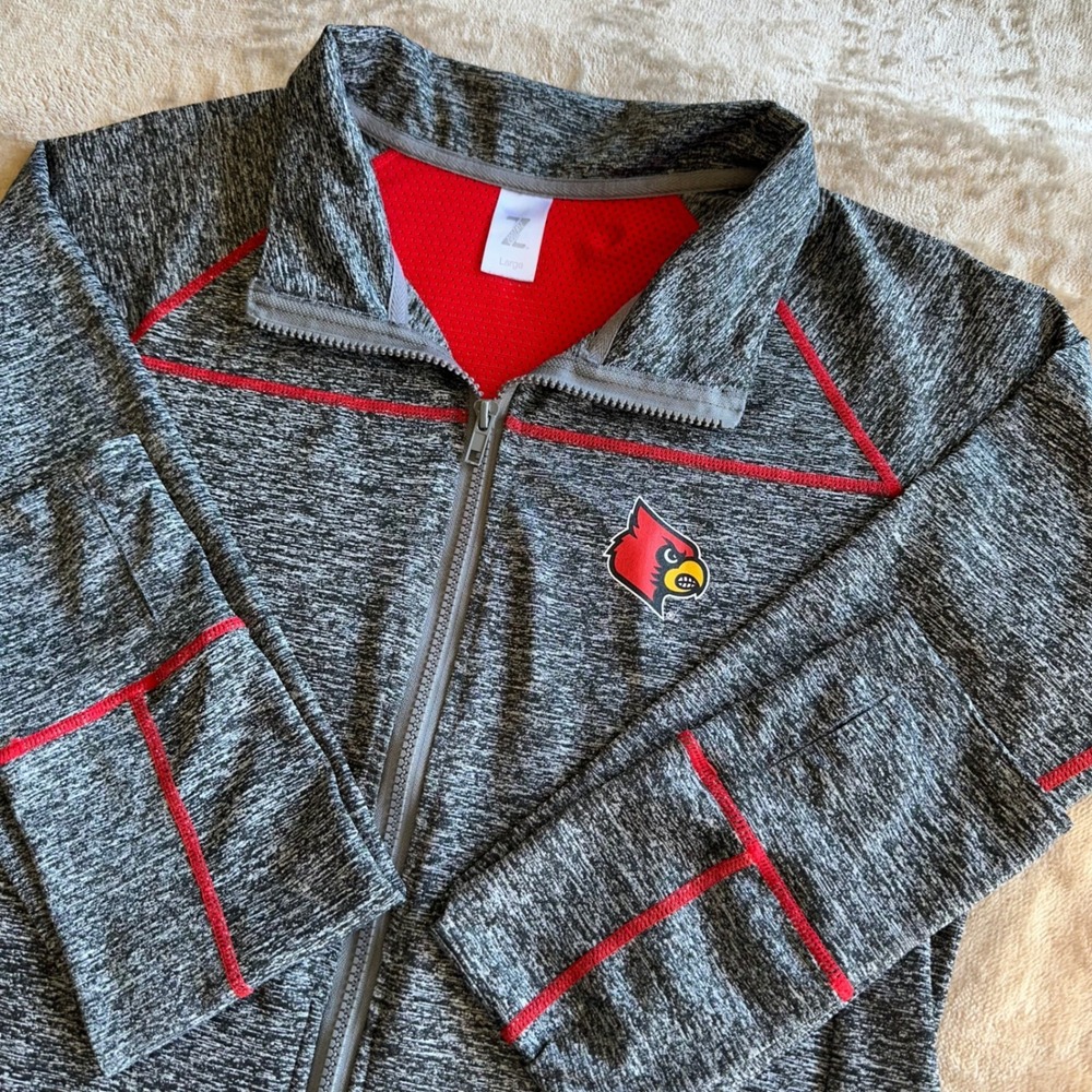 ZonZonZ Louisville Cardinals Jacket Womens Large Gray Red Full Zip Excellent